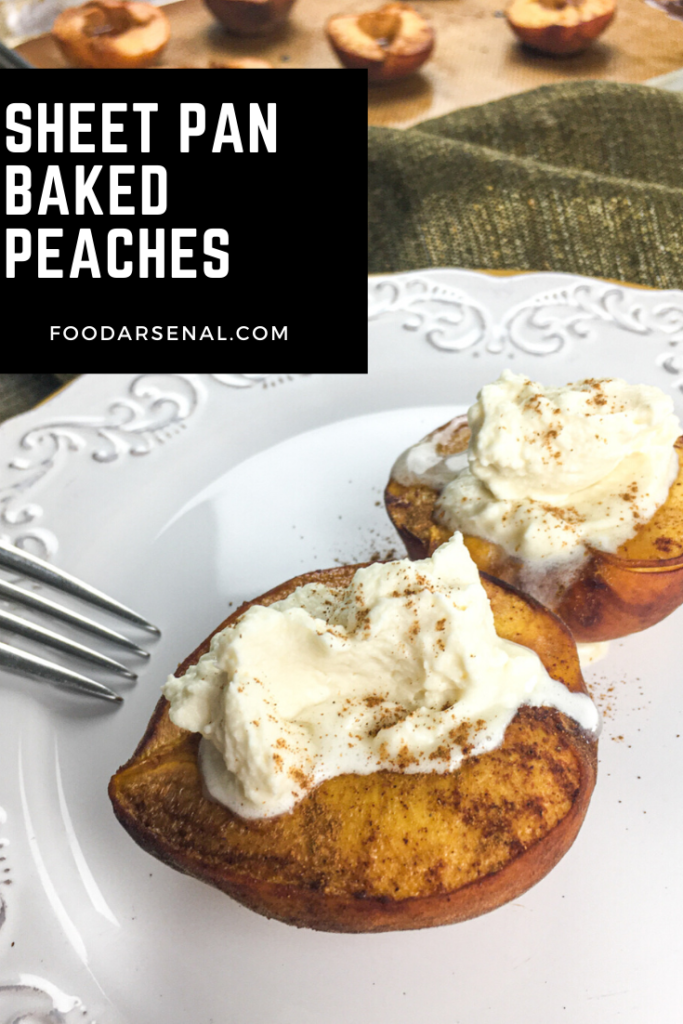 Sheet Pan Baked Balsamic Peaches with Fresh Maple Whipped Cream