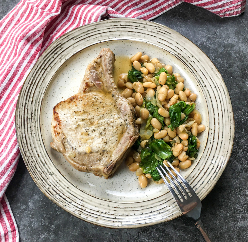 Pork Chops with Beans and Greens